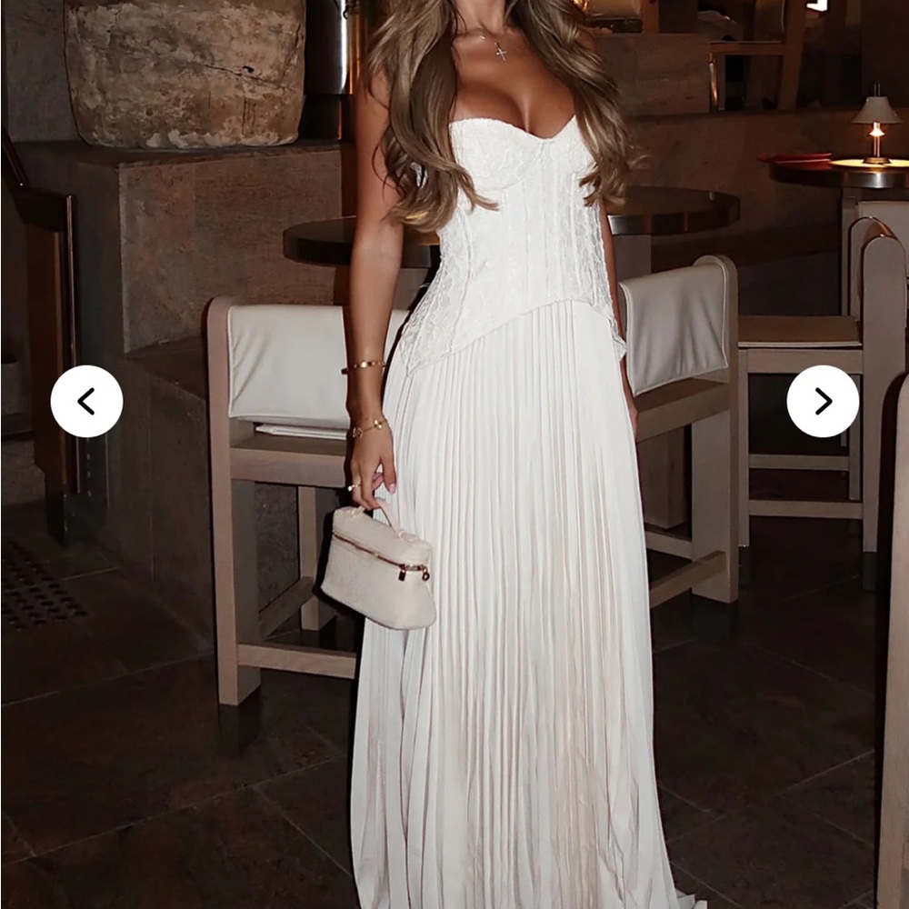 Fashion Nova Cream Strapless Gown